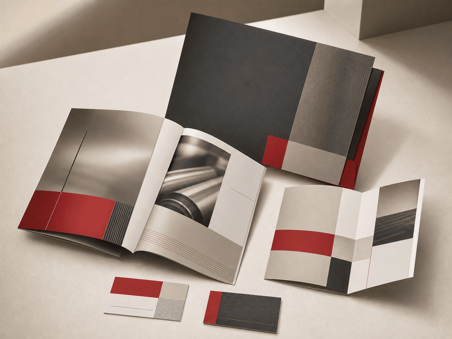 Representative commercial print suite with brochures and inserts